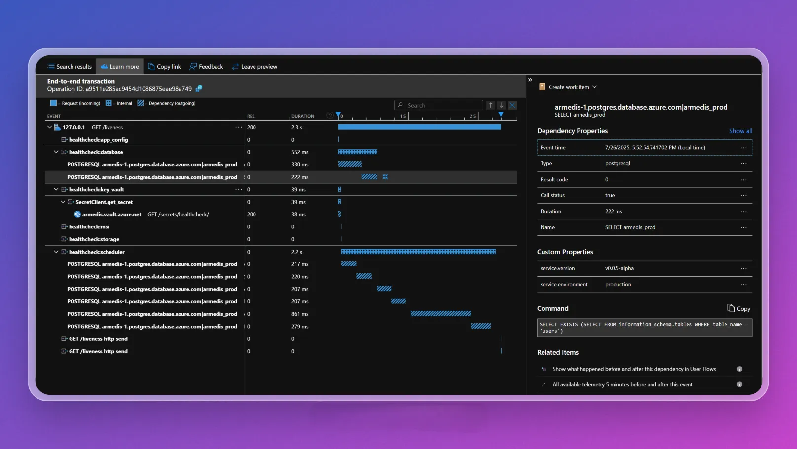 Application Insights Trace Explorer